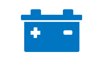 Icon of a battery, representing roadside assistance for dead battery, flat tire, or fuel issues